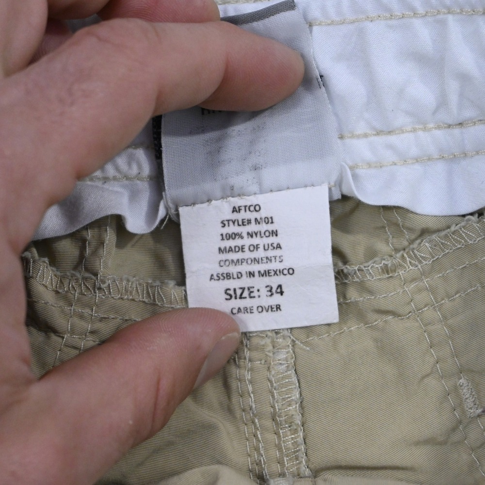 AFTCO Fishing Shorts Men 34 Tan 100% Nylon Performance Cargo Pocket Khaki 6" - Picture 4 of 7